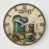 Retro Coffee Bar Decor Barista Kitchen Grote Klok (Voorkant)