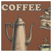 Retro Coffee Cafe Pattern Stof (Close Up)