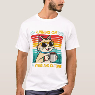 Retro Coffee Cat Vibes - Cafeïne liefhebber Mannen T-shirt
