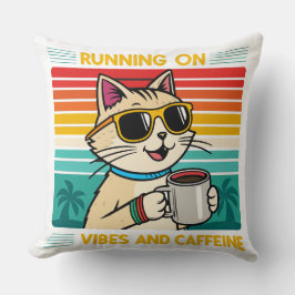 Retro Coffee Cat Vibes – Grappige cafeïne liefhebb Kussen