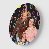 RETRO COFFEE COUPLE KITSCH CLOCK GROTE KLOK (Hoek)