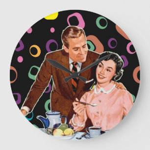 RETRO COFFEE COUPLE KITSCH CLOCK GROTE KLOK