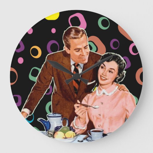 RETRO COFFEE COUPLE KITSCH CLOCK GROTE KLOK (Voorkant)