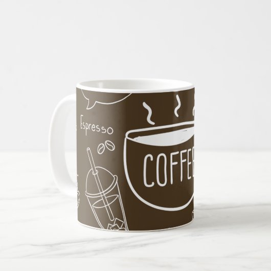 Retro Coffee Cup Pattern Mok – Perfect voor Barist (Voorkant links)
