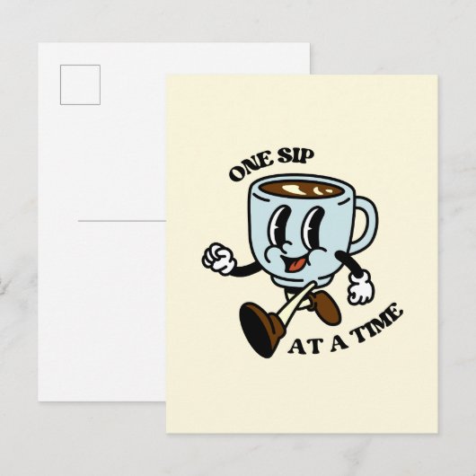 Retro Coffee Cup Slogan Briefkaart (Voorkant / Achterkant)