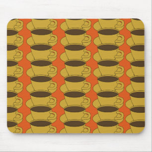 Retro Coffee Cups op oranje mousepad Muismat