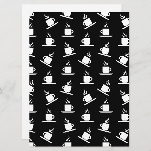 Retro Coffee Cups Print Pattern Coffee Mugs Black Feestdagenkaart (Voorkant / Achterkant)