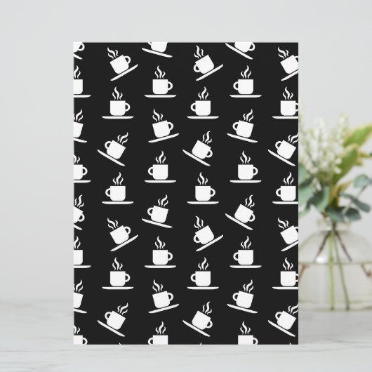 Retro Coffee Cups Print Pattern Coffee Mugs Black Feestdagenkaart (Staand voorkant)