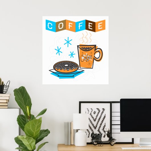Retro Coffee en Donut Poster (Thuiskantoor)