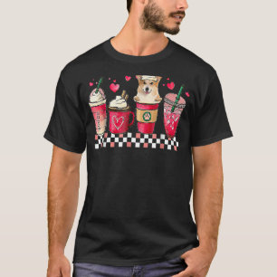 Retro Coffee Harten Corgi Valentijnsdag Hond T-shirt