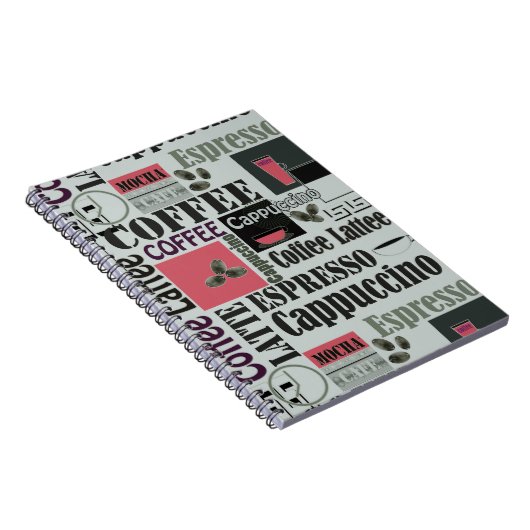 retro coffee kitchen pattern for espresso latte  notitieboek (Rechterzijde)