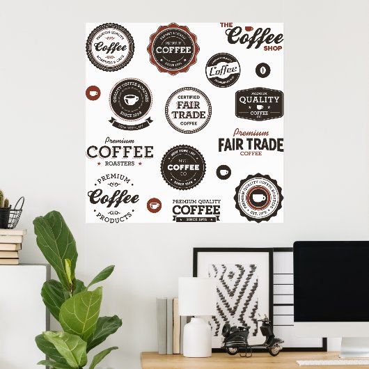 Retro Coffee Labels Poster (Thuiskantoor)