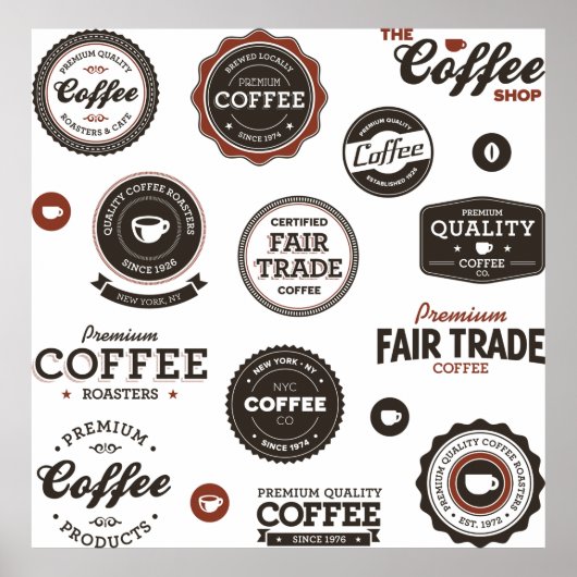 Retro Coffee Labels Poster (Voorkant)