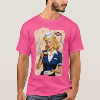 Retro Coffee Lady  Blonde Air Hostess Art T-shirt