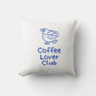 Retro Coffee Lover Club Lachende Mok Blauw Minimal Kussen