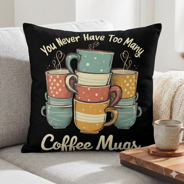 Retro Coffee Mok Stack  ontwerp Kussen (Retro Coffee Mug Stack Vintage Design Throw Pillow Mockup A)