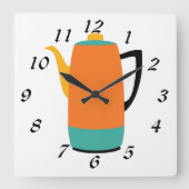 Retro Coffee Percolator Vierkante Klok (Voorkant)