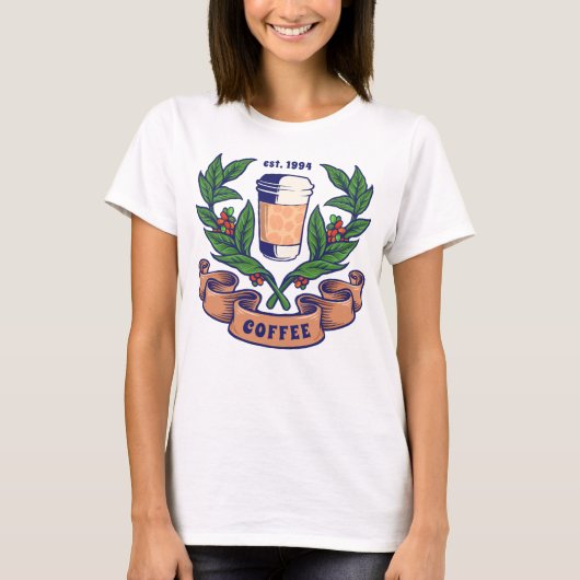 Retro Coffee Plant en Cup T-shirt (Voorkant)
