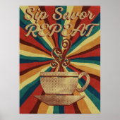 Retro Coffee Quote Poster - Sip Savour Herhaal (Voorkant)