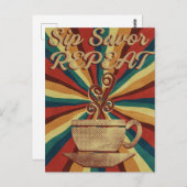 Retro Coffee Quote Poster - Sip Savour Herhaal Briefkaart (Voorkant / Achterkant)