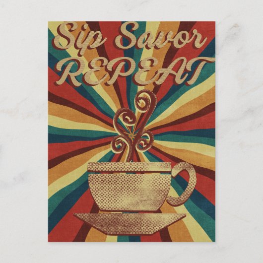 Retro Coffee Quote Poster - Sip Savour Herhaal Briefkaart (Voorkant)