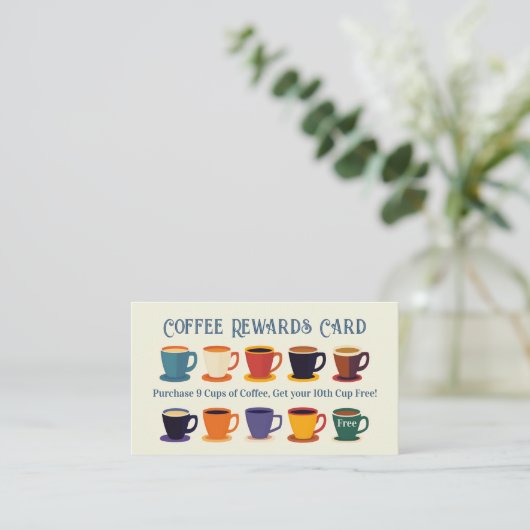 Retro Coffee Shop Rewards Loyalty Punch Card Visitekaartje (Staand voorkant)
