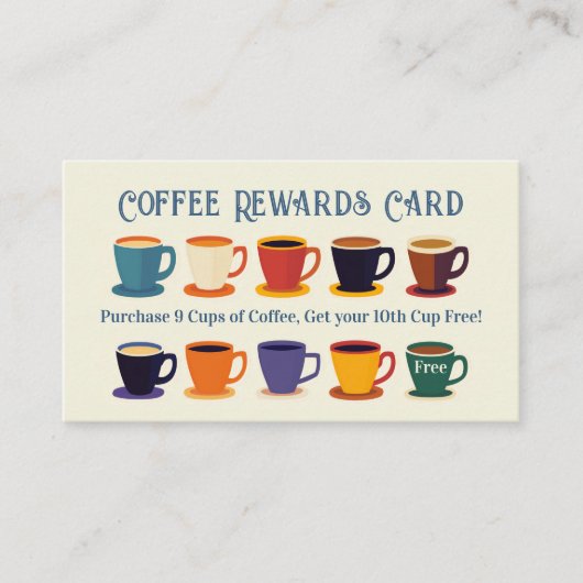 Retro Coffee Shop Rewards Loyalty Punch Card Visitekaartje (Voorkant)