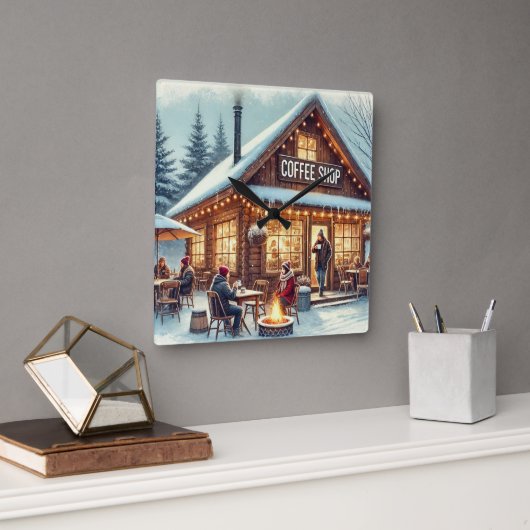 Retro Coffee Shop Vibes Vierkante Klok (Kantoor)