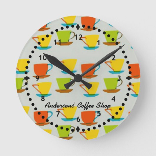 Retro Coffee Wall Clock Ronde Klok (Voorkant)