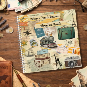 Retro Collage Reis Gepersonaliseerd Dagboek Notitieboek