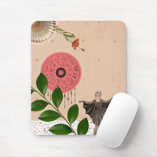  Retro Collage Roze Fun Unique Muismat (Met muis)