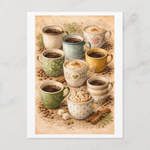 Retro collage van koffiekopjes briefkaart