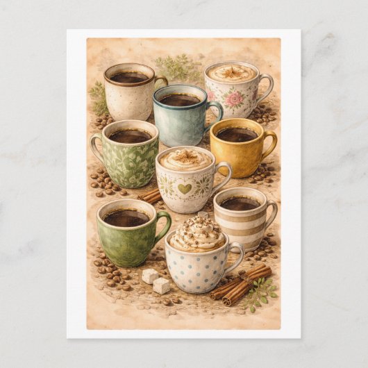 Retro collage van koffiekopjes briefkaart (Voorkant)