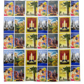  retro-collage voor reizen naar Amerika Douchegordijn (Voorkant)