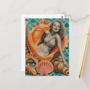 Retro Collage Ze verkoopt de schelpen Briefkaart