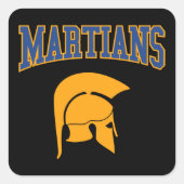 Retro College Blauw Sinaasappel Marsmannetjes Vars Vierkante Sticker (Voorkant)