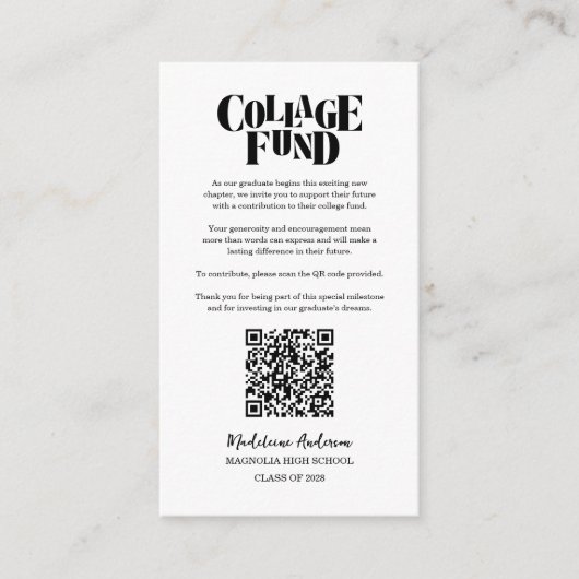 Retro College Fund Graduation Black Checkerboard Informatiekaartje (Voorkant)