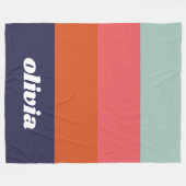 Retro Color Block Navy Blue Pink Personalized Name Fleece Deken (Voorkant (Horizontaal))