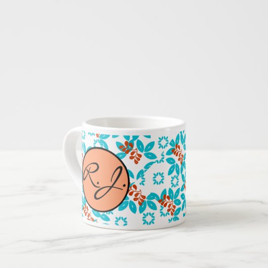 Retro Color Leaf Pattern Monogramed Espresso Kop (Links)