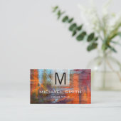 Retro Color Modern Wood Graan Monogram Visitekaartje (Staand voorkant)