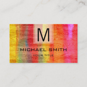 Retro Color Modern Wood Grain Monogram #12 Visitekaartje