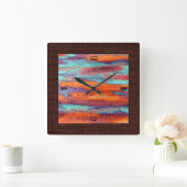 Retro Color Wood Grain Burlap Border Vierkante Klok (Huis)