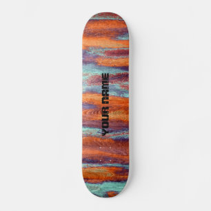 Retro Color Wood Grain Monogram Persoonlijk Skateboard