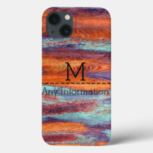Retro Color Wood Grain Textiemonogram #2 iPhone 13 Hoesje