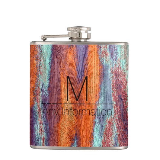 Retro Color Wood Grain Textiemonogram Heupfles (Voorkant)