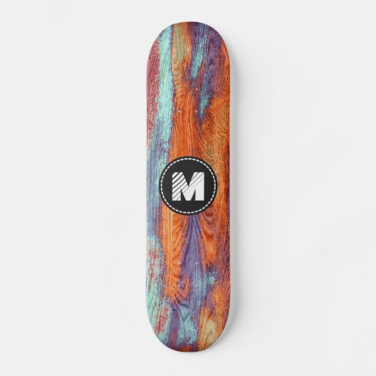 Retro Color Wood Grain Textiemonogram Skateboard (Voorkant)