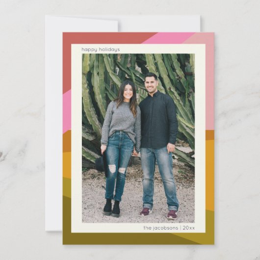 Retro Colorblock Modern Paar Foto Kerstmis Feestdagenkaart (Voorkant)