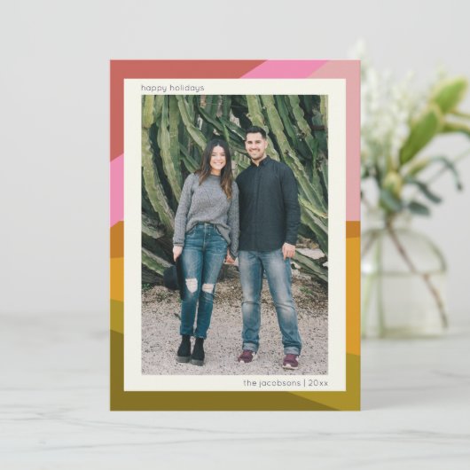 Retro Colorblock Modern Paar Foto Kerstmis Feestdagenkaart (Staand voorkant)