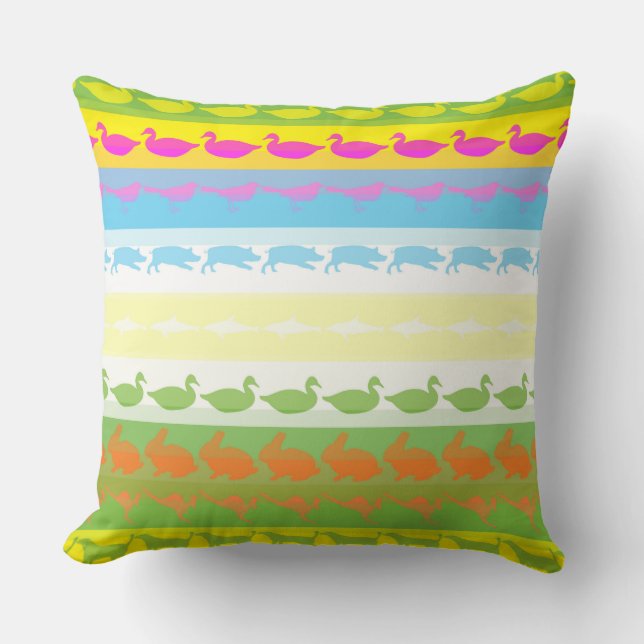 Retro Colorful Animals Patroon #4 Kussen (Voorkant)