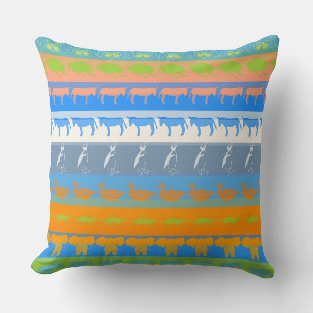 Retro Colorful Animals Patroon #5 Kussen (Voorkant)